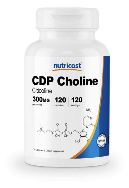Nutricost CDP Choline (Citicoline) 300mg, 120 Vegetarian Capsules - Non-GMO, Vegetarian Friendly, Gluten Free