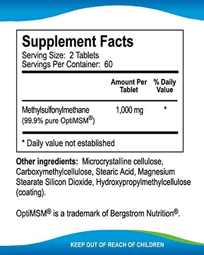 Kala Health MSMPure Tablets 120 Count 1000 mg per Tablet Pure MSM Organic Sulfur Supplement Made in USA