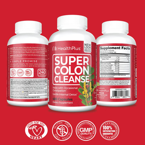 Health Plus Super Colon Cleanse 10Day Cleanse Detox 12 Cleanses 480 Capsules