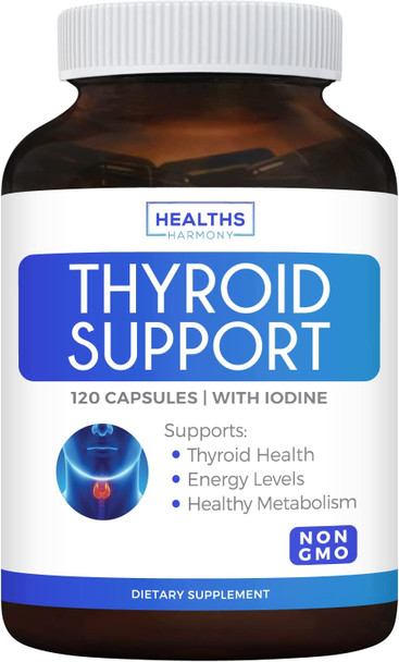 Thyroid Support with Iodine  120 Capsules NonGMO Improve Your Energy  Increase Metabolism  Ashwagandha Root Zinc Selenium Vitamin B12 Complex  Thyroid Health Supplement  60 Day Supply