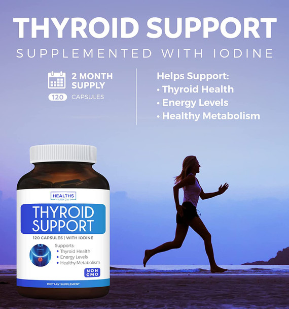Thyroid Support with Iodine  120 Capsules NonGMO Improve Your Energy  Increase Metabolism  Ashwagandha Root Zinc Selenium Vitamin B12 Complex  Thyroid Health Supplement  60 Day Supply
