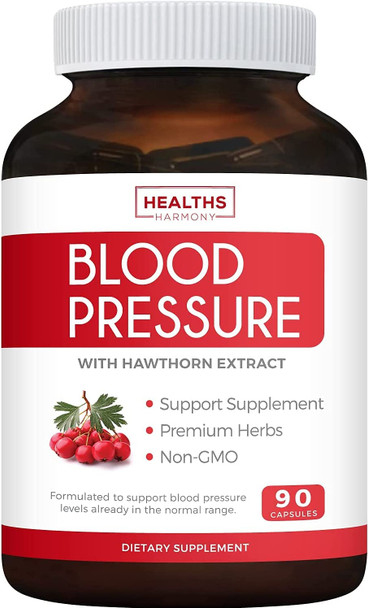 Blood Pressure Support Supplement NonGMO  Premium Natural Herbs Vitamins  Berries  High Dosage of Hawthorn Extract Berry Lower Pills 90 Capsules