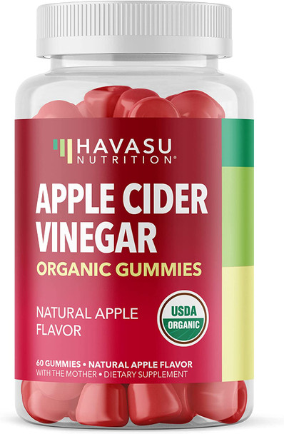 Organic Apple Cider Vinegar Gummies with The Mother  Metabolism Stomach Control  Energy Support  Vegan  NonGMO Natural Apple Flavor  60 Count