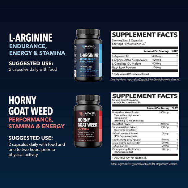 L Arginine and Horny Goat Weed Bundle for Powerful Male Enhancing Supplement for Performance  Endurance Due to Increased Vascular Support