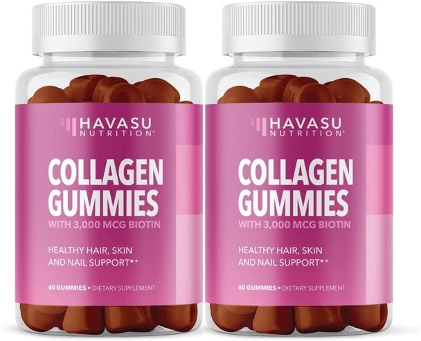 Havasu Nutrition Collagen Gummies Formulated with Collagen  Biotin to Support Hair Skin and Nail Growth for Men  Women  GelatinFree 2 Pack 120 Gummies