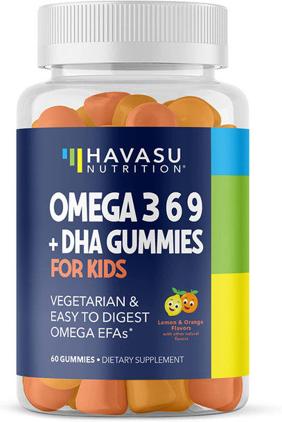 Havasu Nutrition Vegetarian Omega 369 Gummies  Dha  Supports Brain Joint Heart Eye and Immune System Function  Non GMO No Fish No Krill GelatinFree  PlantBased Children