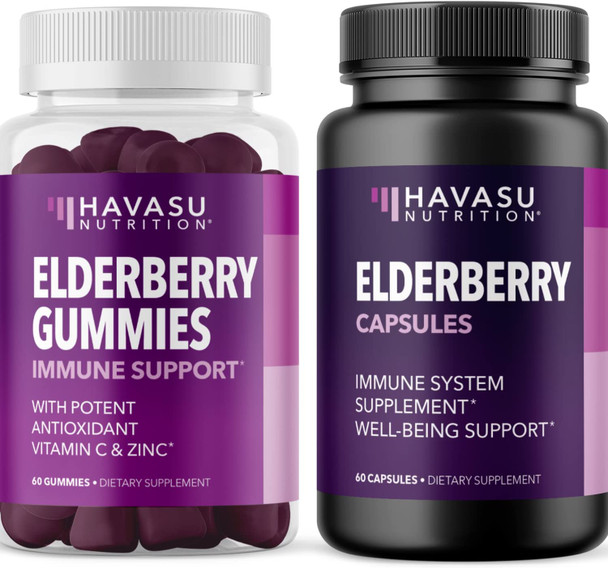 Elderberry Gummies with Zinc and Vitamin C Herbal Supplements and Elderberry Capsules for More Potent Antioxidant Support Both as Immune Defense
