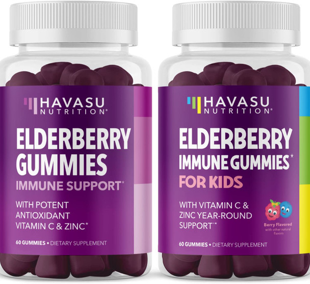 Family Elderberry Gummies with Zinc and Vitamin C Herbal Supplements Ingredient for Potent Antioxidant Support Immune Defense Adult and Kids