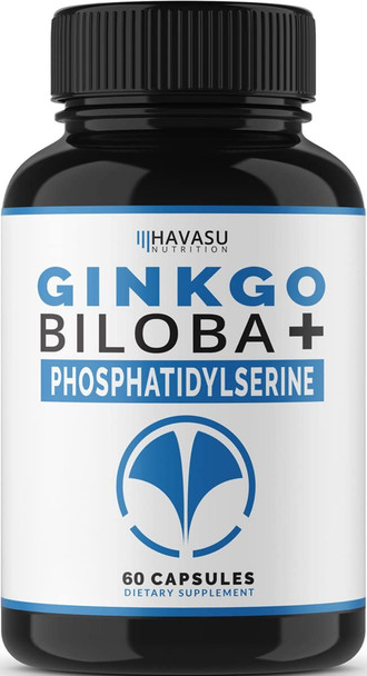 Havasu Nutrition Ginkgo Biloba NonGMO 120mg Supports Brain Health Mental Alertness Memory  Focus  60 Capsules