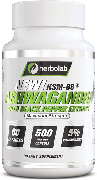 Ashwagandha KSM 66 Herbolab 151 with Black Pepper Extract Higher Absorption Max Potency Full Spectrum 5 Withanolides