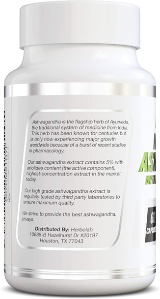 Ashwagandha KSM 66 Herbolab 151 with Black Pepper Extract Higher Absorption Max Potency Full Spectrum 5 Withanolides