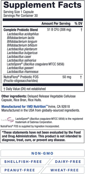 1MD Nutrition Complete Probiotics Platinum  Supports Digestive Health  with Nourishing Prebiotics 51 Billion Live CFU 11 Strains DairyFree  30 Vegetarian Capsules