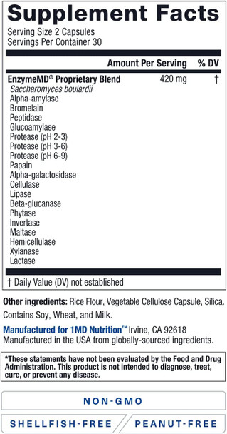 1MD Nutrition EnzymeMD  Digestive Enzymes Supplement  Doctor Formulated  18 PlantBased Enzymes  Gas  Bloating Support  60 Capsules