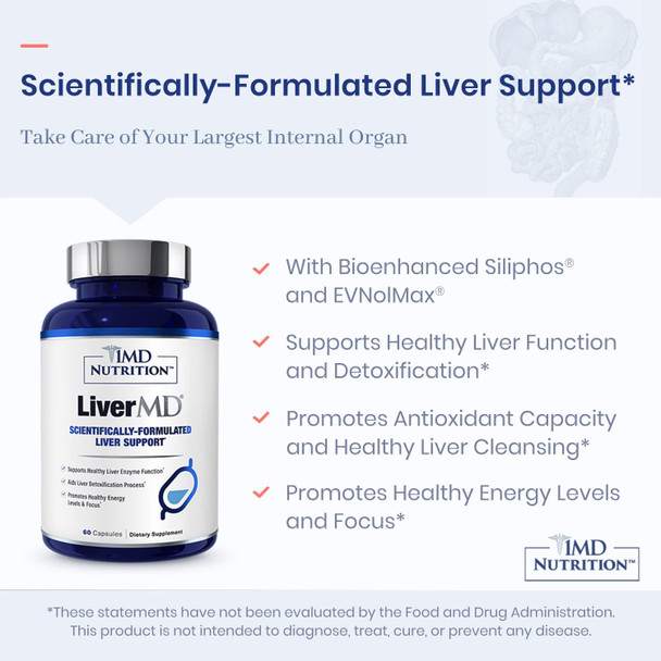 1MD Nutrition LiverMD  Liver Support Supplement  Siliphos Milk Thistle Extract  Highly Bioavailable for Liver Support