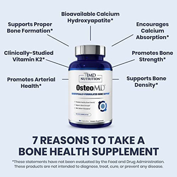 1MD Nutrition OsteoMD for Comprehensive Bone Support  with Calcium Hydroxyapatite Vitamin D3  K2  90 Capsules