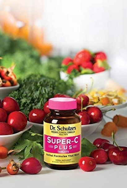 Dr. Schulzes  SuperC Plus  Vitamin C Complex  Clinical Herbal Formula  Dietary Supplement  Immunity Support  Increase Collagen Formation  Iron Absorption  60 Chewable Tablets 1000 mg