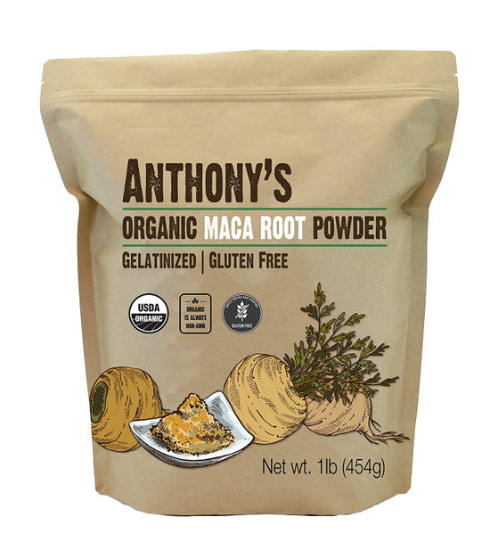 Anthonys Organic Maca Root Powder 1 lb Gelatinized for Enhanced Bioavailability Gluten Free  Non GMO