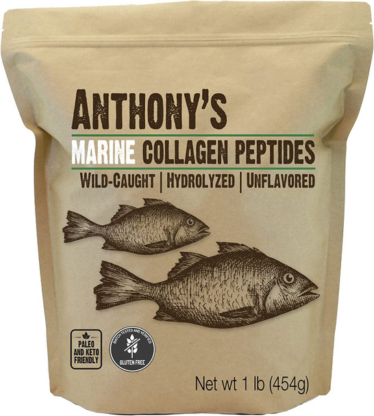 Anthonys Hydrolyzed Marine Collagen Peptides 1 lb Gluten Free Paleo  Keto Friendly Unflavored Non GMO