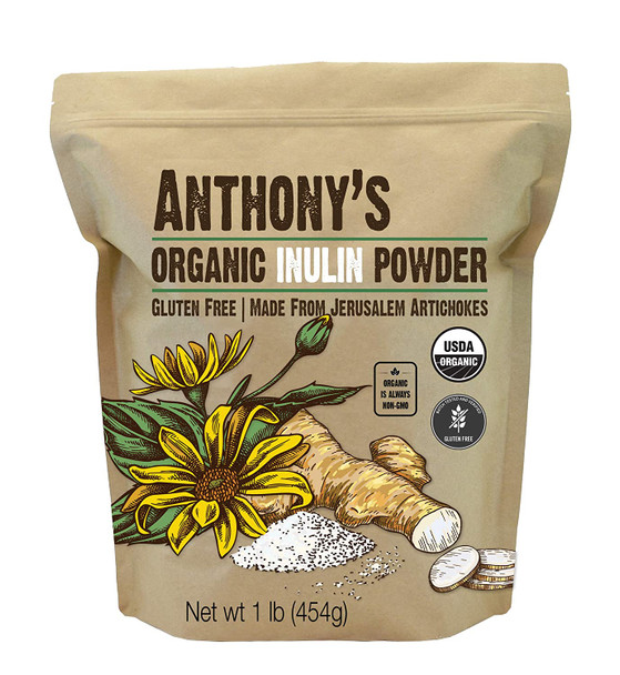 Anthonys Organic Inulin Powder 1 lb Gluten Free Non GMO Made from Jerusalem Artichokes