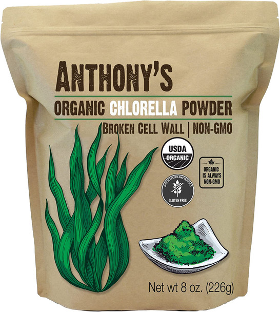 Anthonys Organic Chlorella Powder 8 oz Non GMO Gluten Free Broken Cell Wall