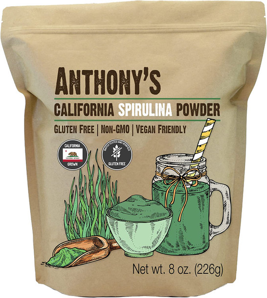 Anthonys California Spirulina Powder 8 oz Product of USA Gluten Free Non GMO