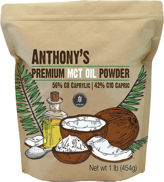 Anthonys Premium Mct Oil Powder 56 C8 Caprylic 42 C10 Capric 1 Lb Gluten Free Non Gmo Keto Friendly