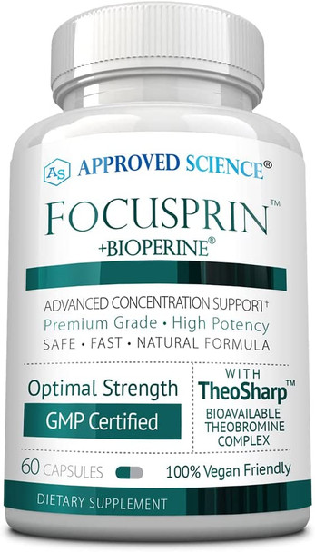 Approved Science Focusprin  Brain Support Supplement  Boost Focus Concentration Cognitive Function And Relaxation  Vegan  60 Capsules  Made In The Usa