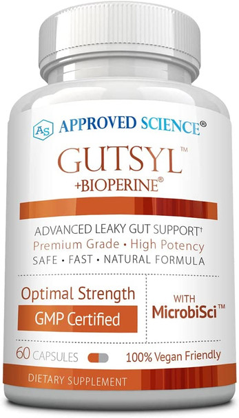 Approved ScienceGutsyl  Leaky Gut Supplement  Protect GI Tract with Aloe Vera Marshmallow Root Licorice and Slippery Elm  Contains Prebiotic and BioPerine  60 Capsules  100 Vegan