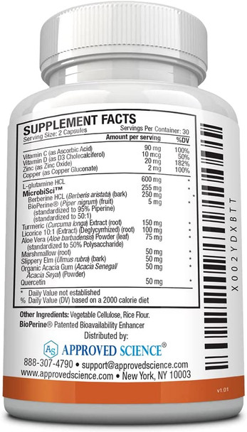 Approved ScienceGutsyl  Leaky Gut Supplement  Protect GI Tract with Aloe Vera Marshmallow Root Licorice and Slippery Elm  Contains Prebiotic and BioPerine  60 Capsules  100 Vegan