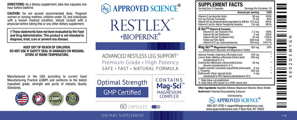 Approved Sciencerestlex  Natural Restless Leg Relief  420 Mg Magnesium Glycinate Blend Ltheanine 200 Mg  60 Capsules