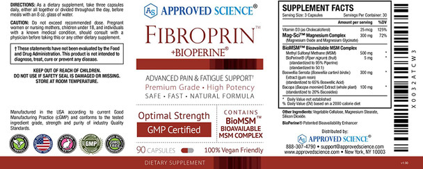 Approved Science Fibroprin  Fibromyalgia Relief  Ease Nerve Joint and Muscle Aches  Improve Mobility  Fast Acting  270 Capsules  Vegan  Made in The USA