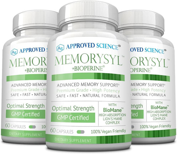 Approved Science MemorySyl  Memory Boosting Supplement  Improve Focus and Concentration  Protect Against Cognitive Decline  with Lions Mane and BioPerine  3 Month Supply  Vegan Approved Science MemorySyl  Memory Boosting Supplement  Improve Focus and Concentration  Protect Against Cognitive Decline  with Lions Mane and BioPerine  3 Month Supply  Vegan