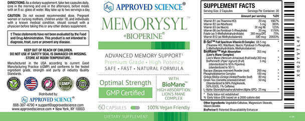 Approved Science MemorySyl  Memory Boosting Supplement  Improve Focus and Concentration  Protect Against Cognitive Decline  with Lions Mane and BioPerine  3 Month Supply  Vegan Approved Science MemorySyl  Memory Boosting Supplement  Improve Focus and Concentration  Protect Against Cognitive Decline  with Lions Mane and BioPerine  3 Month Supply  Vegan