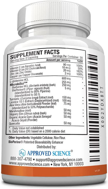 Approved ScienceGutsyl Leaky Gut Supplement Protect GI Tract with Aloe Vera Marshmallow Root Licorice and Slippery Elm Contains Prebiotic and BioPerine 6 Month Supply 100 Vegan