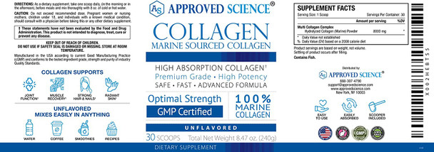 Approved Science Collagen Powder  Preserve Skin Structure Strengthen Hair Promote Joint and Bone Health  30 Scoops  One Month Supply  Made in The USA