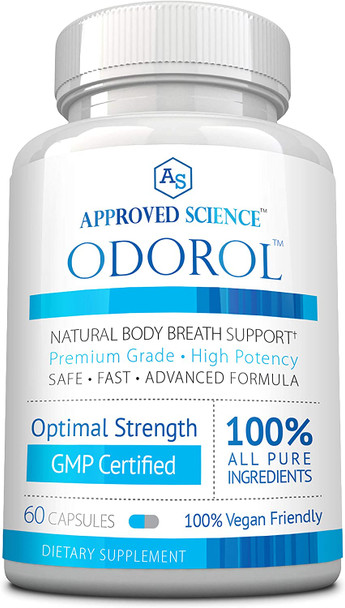 Approved Science Odorol  60 Capsules  Freshen Bad Breath and Body Odor  Contains L.acidophilus Green Tea Magnolia Bark Peppermint Oil and Fennel  All Natural Vegan Friendly NonGMO