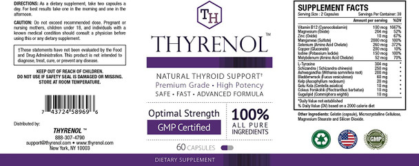 Approved Science Thyrenol  Thyroid Support  Balance Hormones Boost Metabolism  with Vitamin B12 Iodine Kelp Zinc Copper Selenium  60 Capsules  Vegan