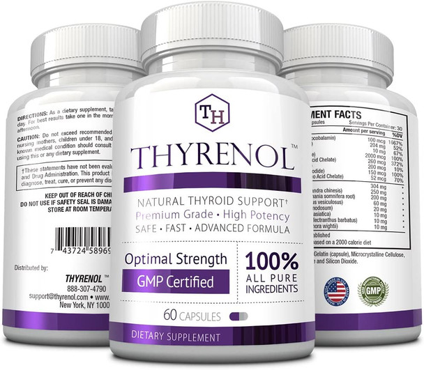 Approved Science Thyrenol  Thyroid Support  Balance Hormones Boost Metabolism  with Vitamin B12 Iodine Kelp Zinc Copper Selenium  60 Capsules  Vegan