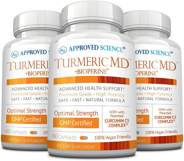 Approved ScienceTurmeric MD  with BioPerine  95 Standardized Turmeric Curcuminoids  Joint and Daily Health  180 Capsules 3 Month Supply