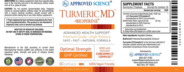 Approved ScienceTurmeric MD  with BioPerine  95 Standardized Turmeric Curcuminoids  Joint and Daily Health  180 Capsules 3 Month Supply