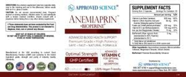 Approved Science Anemiaprin  Absorbable Iron Vitamin C  Supports Hemoglobin Blood Oxygen Levels Energy  Gentle On Stomach  360 Capsules  6 Month Supply  NonGMO Vegan