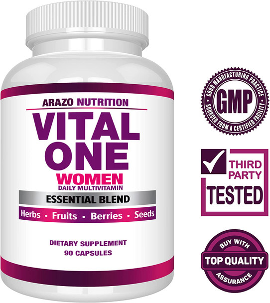 Vital One Multivitamin For Women  Daily Wholefood Supplement  90 Vegan Capsules  Arazo Nutrition