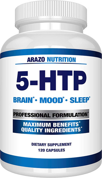 5HTP 200mg Plus Calcium for Mood Sleep  Supports Calm and Relaxed Mood  99 High Purity  120 Capsules  Arazo Nutrition