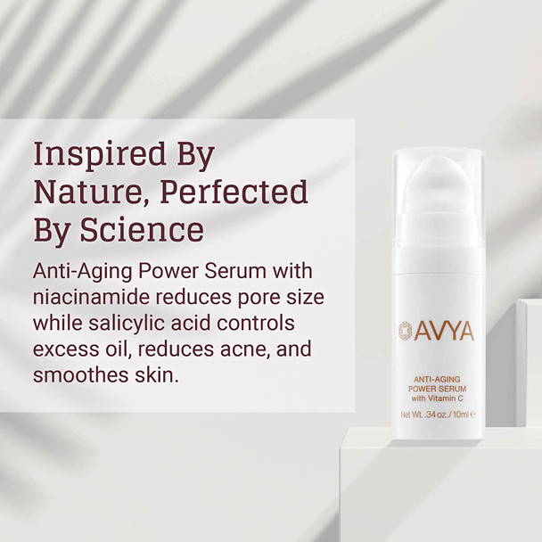 Avya Skincare AntiAging Power Serum / Hyaluronic Acid Face Serum Plumps and Brightens / Travel Size Retinol Treatment Reduces Fine Lines and Boosts Collagen for Smoother Skin / 0.34oz 10ml