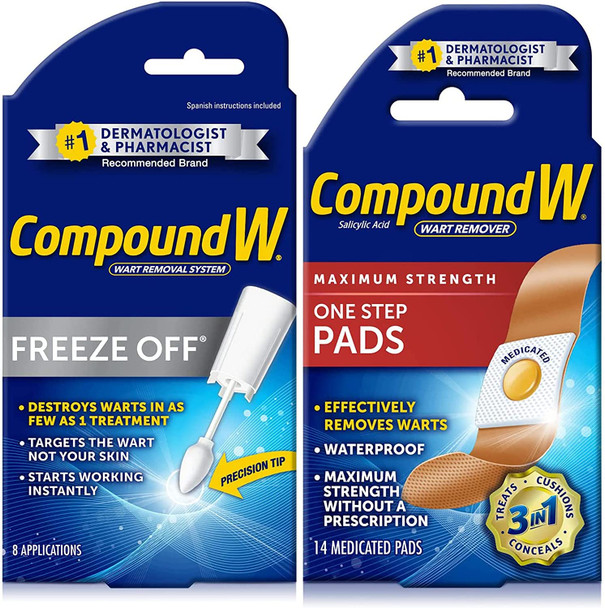Compound W Freeze Off Wart Remover 8 Applications with Compound W Wart Remover Maximum Strength One Step Pads 14 Medicated Pads