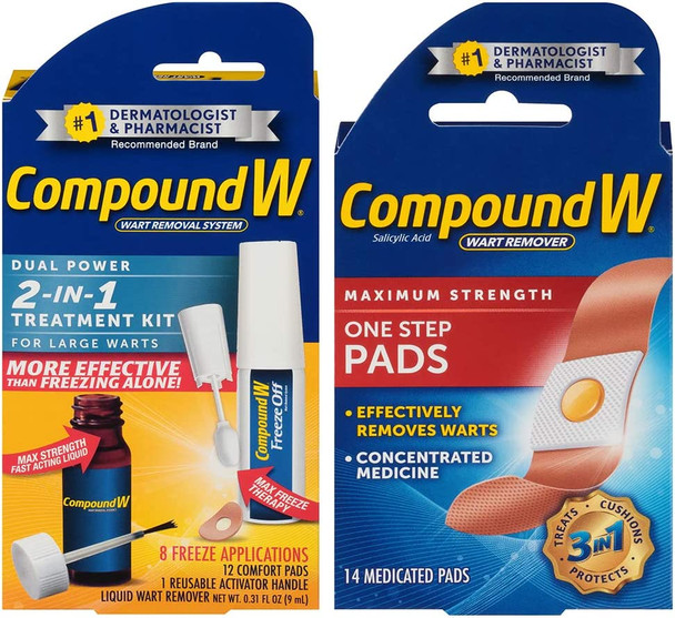 Compound W Dual Power 2in1 Wart Treatment Kit and One Step Pads 14 Count