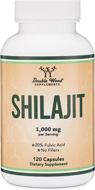 Shilajit Resin Capsules 20 Fulvic Acid Supplement 1000mg per Serving 120 Count No Fillers Manufactured in The USA by Double Wood Supplements
