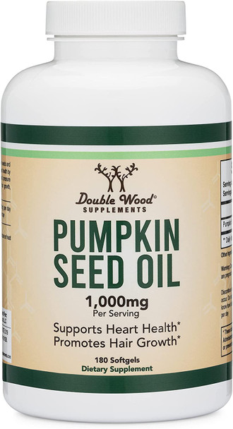 Pumpkin Seed Oil for Hair Growth and Bladder Control 1000mg Per Serving 180 Cold Pressed Softgels Manufactured and Tested in The USA by Double Wood Supplements