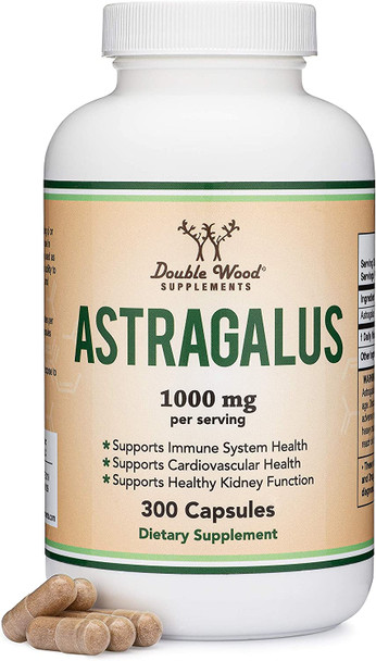 Astragalus Root Capsules  1000mg Per Serving 300 Capsules High in Polysaccharides Manufactured in The USA for Healthy Aging Cardiovascular and Immune Support by Double Wood Supplements