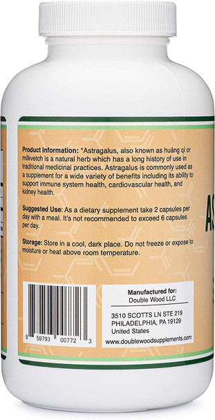 Astragalus Root Capsules  1000mg Per Serving 300 Capsules High in Polysaccharides Manufactured in The USA for Healthy Aging Cardiovascular and Immune Support by Double Wood Supplements